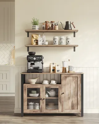 Produktbild von VASAGLE Sideboard, Küchenschrank, Aufbewahrungsschrank, mit 3 Türen, für Wohnzimmer, Küche, Esszimmer, 33 x 110 x 75 cm, Landhausstil, eichenbraun-schwarz CSL096B50