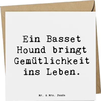 Produktbild von Mr. & Mrs. Panda Glückwunschkarte Spruch Basset Hound Gemütlichkeit - Weiß - Geschenk, Park, Freuden, anlasskarte, Grußkarte, Hunderasse, verspielter Hund, Klappkarte