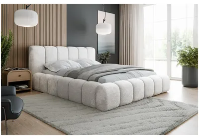 Produktbild von MEBLINI Polsterbett 180x200 mit Lattenrost - Weiß Milch Boucle ohne Matratze - SOFINA - Bubble Bett - Cloud - Marshmallow Bed - Kopfteil Bett mit Stauraum - Betten