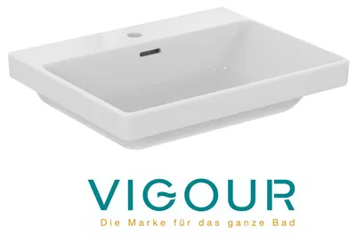 Produktbild von VIGOUR DERBY V3 Möbelwaschtisch 60x48cm mit Hahnloch und Überlauf PflegetectPlus, weiß
