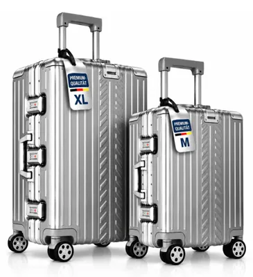 Produktbild von WINLIFE® SPARSET Koffer M+XL – 53cm Handgepäck & 75cm XL Check-in-Trolley, ABS Hartschale, Alu-Rahmen, TSA-Schloss, 4 Rollen, robust & leicht, Silber