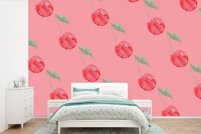 Produktbild von MuchoWow® Fototapete für Wohnzimmer oder Schlafzimmer Wandtapete Vinyl Motivtapete Kirsche - Obst - Rosa - 330x220 cm - Fototapeten