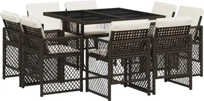 Produktbild von vidaXL 9-tlg. Garten-Essgruppe mit Kissen Braun Poly Rattan