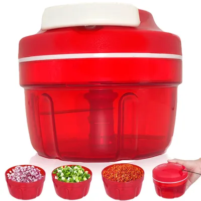 Handmatige uienhakmolen 300 ml, rood, mit Zugseil