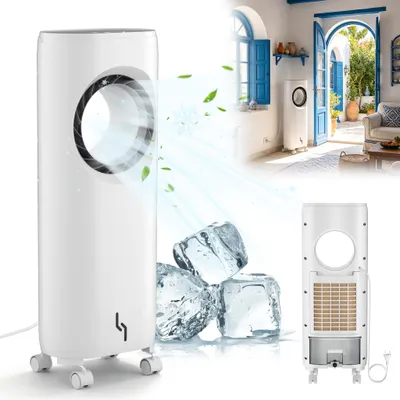 Image de Climatiseur mobile ACXIN 4-en-1 sans pales, fonctions de refroidissement, d'humidification et de purification, moteur de 80 W, fonctionnement silencieux ≤ 65 dB, télécommande à écran tactile avec minuterie pour les pièces à vivre et les bureaux, blanc