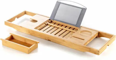 Produktbild von InnovaGoods® Badewannenablage de Bambu, ausziehbare Badewannenablage 70-104 cm, inkl. abnehmbarem Tablett, Badewannenablage mit Schlitz de Smartphone-Halter, Tassenhalter und 3 Ebenen de Neigung.