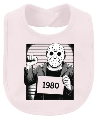 Productafbeelding van Horrorhockeymasker uit de jaren 80, slasher-stijl, politiefoto, retro, babylapje, roze