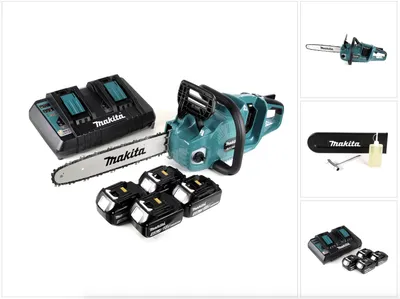 Produktbild von Makita DUC 355 PM4 Akku Kettensäge 36V ( 2x18V ) Brushless 35 cm + 4x 4,0 Ah Akku + Doppelladegerät