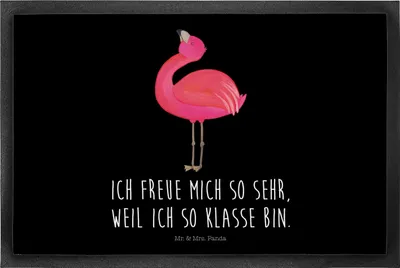Produktbild von Mr. & Mrs. Panda fußmatte Flamingo Stolz 50 x 75 cm - Schwarz - Geschenk, Gummimatte, Mama, Tochter, Schmutzmatte, Türvorleger, Rosa, Schmutzfangmatte, Freundin