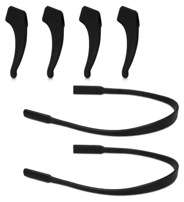 Produktbild von kwmobile Antirutsch Halterung und Brillenband für Brillenbügel Set - 4x L Silikon Ohrbügel Haken und 2x Band für Brille Schwarz