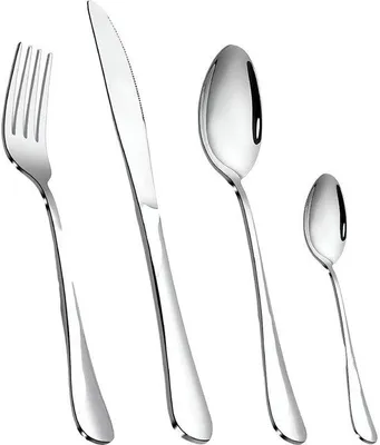 Immagine prodotto di Set di posate in acciaio inossidabile, 24 pezzi, color argento; include misurino, forchette, cucchiai e cucchiaini da tè/caffè per 6 persone; lucidato a specchio; adatto al lavaggio in lavastoviglie