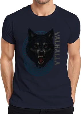 Produktbild von Wikinger Wolf Valhalla Runenkreis nordisch keltisch Fenrir Gothic Herren T-Shirt, Navy, 3XL