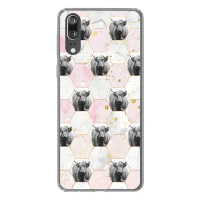 Produktbild von MuchoWow® Handyhülle Schutzhülle Hülle für Huawei P20 Schottischer Highlander - Muster - Gold Silikon Softcase Handy Hülle - Hardcover