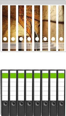 Produktbild von Wallario 8 Stück schmale Ordner inkl. Klebeetiketten mit Motive Rustikale Holztreppe -  Set mit Rückenschildern / Ordnerrücken Stickern
