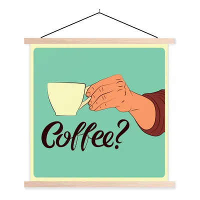 Produktbild von MuchoWow® Textilposter Retro - Kaffee? - Sprichwörter - Zitate 40x40 cm mit holzfarbenen Rahmen - Posterleiste