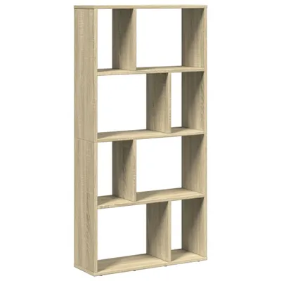 A freestanding, multi-compartment bookshelf.