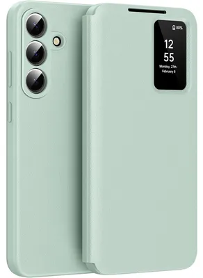Produktbild von Leder Flip Case für Samsung Galaxy A57, Smart View Fenster Handyhülle mit Kartenfach Grün