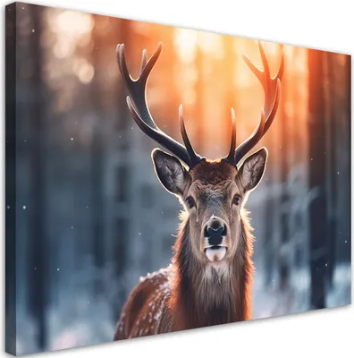 Produktbild von Leinwandbild Hirsche auf dem Hintergrund des Sonnenuntergangs 90x60 Feeby Braun bild für die wand bereit zum aufhängen