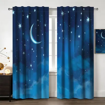 Sternenhimmel-Vorhänge 117x229 cm, 2 Paneele, blauer Mond, Polyester