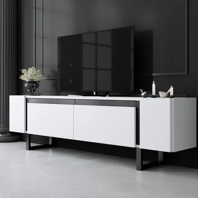 Immagine prodotto di Skye Decor, Yildiz - Bianco, Nero, Mobile TV, Bianco, 100% PANNELLI DI PARTICELLE RIVESTITI IN MELAMMINA, 180 x 50 x 30 cm