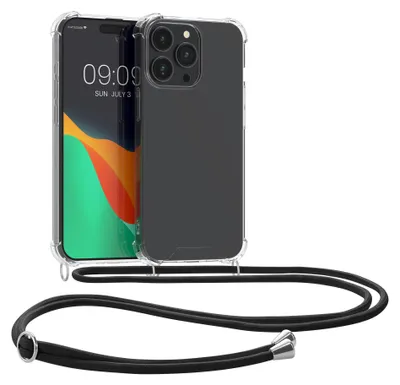Produktbild von kwmobile Necklace Case kompatibel mit iPhone 15 Pro Hülle - Silikon Cover mit Handykette - Band Handyhülle Transparent Schwarz