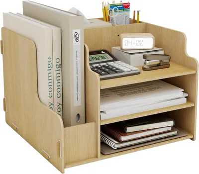 Produktbild von Schreibtisch-Organizer Holz, Briefablage mit 2 Fächern, für Büro