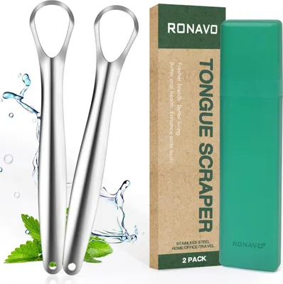 Image de Cure-langue en acier inoxydable Gratte-langue adulte haleine fraîche RONAVO
