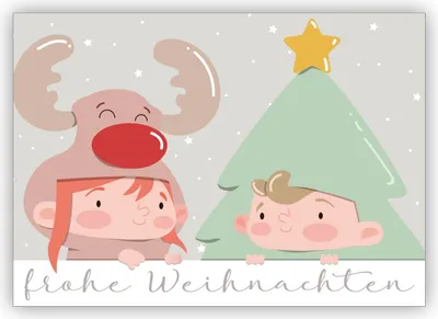 Produktbild von Süße Kinder Weihnachtskarte mit niedlichen Kindern: Frohe Weihnachten