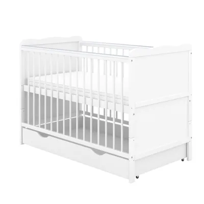Produktbild von Baby-Delux Babybett Gitterbett Kinderbett Jack 2in1 140x70 Weiß Beißschienen mit Schublade, Matratze höhenverstellbar