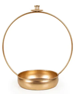 Produktbild von Kerzenhalter für Stabkerzen mit Kranz & Dekoschale Gold 42 cm