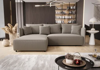 Produktbild von Ecksofa Schlafsofa EVORA Stoff Poso Hellbraun Ottomane Links