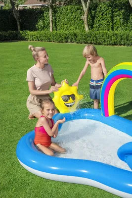 Produktbild von Bestway Aufblasbarer Pool Regenbogen Spielplatz 257x145x91 cm +2 Jahre Garten 53092