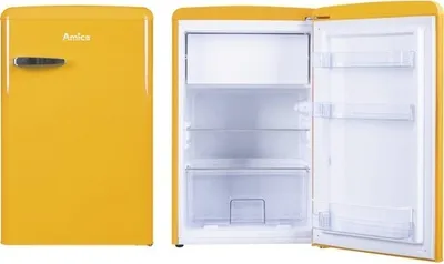 Produktbild von Amica KS 15613 Y, Kühlschrank mit Gefrierfach im Retro Design, 85 cm Höhe, honey yellow,
