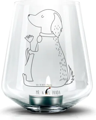 Produktbild von Mr. & Mrs. Panda Kerzenhalter Hund Blume - Transparent - Geschenk, Süß, Sprüche, Glas, windlicht mit gravur, graviert, Teelichthalter, Hundeliebe, Laterne, Hunde