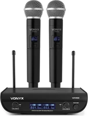 Productafbeelding van Vonyx WM82, handmicrofoon, Mini-XLR (3-polig), 50 meter bereik, met accu, basisstation, frequentiebereik: 30 - 20000 Hz