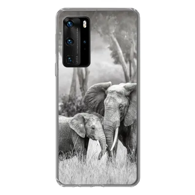 Produktbild von MuchoWow® Handyhülle Schutzhülle Hülle für Huawei P40 Pro Elefant - Tiere - Natur - Schwarz und weiß Silikon Softcase Handy Hülle - Schutz
