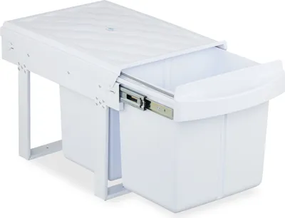 Produktbild von Relaxdays Einbaumülleimer, 2 Fächer, 2x 15 l, HxBxT: 34,6 x 34 x 51,8 cm, ausziehbar, Müllsystem Unterschrank, weiß