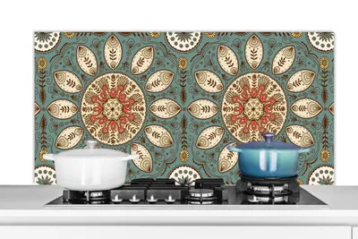 Obrázok produktu pre MuchoWow® Splashback Kuchyňa - Kuchynský backsplash - Ochrana steny pre sporák a drez Mandala - Retro - Bohémsky - Vzor 120x60cm Alu-Dibond