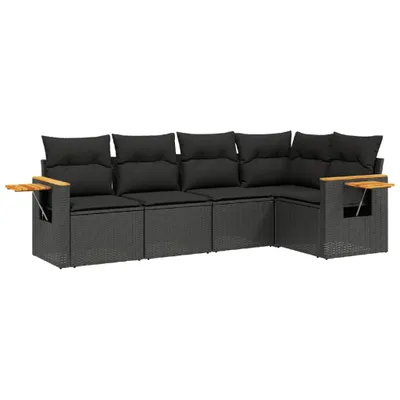 Produktbild von 5-tlg. Garten-Sofagarnitur mit Kissen Schwarz Poly Rattan