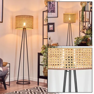 Produktbild von Varoni Stehlampe aus Metall/Rattan in Schwarz/Natur
