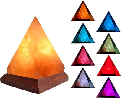 Produktbild von Salzlampe usb, Salzkristall-Lampe, 9cm ca. 420G pyramidenform, 8 farben led, nachtlicht, holzsockel