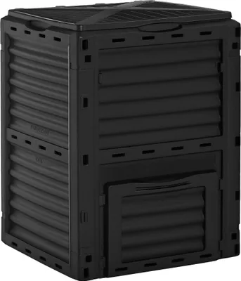 Image de Outsunny Composteur de jardin 300L, bac composteur pour jardin en polypropylène, 48 aérations, couvercle pratique et sécurisé, noir