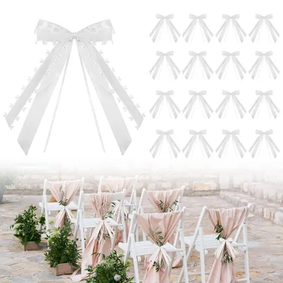 Imagen del producto de Decoración para mesas de boda: 50 lazos blancos con motivos de corazón, ideales para celebraciones de boda