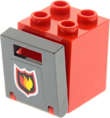Produktbild von 1x Lego Schrank Container Box 2x2x2 rot Tür grau Feuerwehr 4346pb20 30060 4345