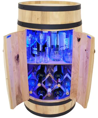 Immagine prodotto di Bar a forma di botte con sedia a sdraio pieghevole con porta a LED RGB, bar rustico da casa 80x50 cm marrone chiaro