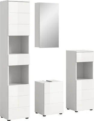 Produktbild von Badezimmer-Set >Vira< (4-teilig) in weiß / weiß hochglanz - 144x190x34cm (BxHxT)