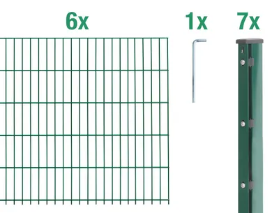 Immagine prodotto di Alberts 657147 Recinzione a doppia rete metallica come set completo di 17 pezzi, plastificata, verde, altezza 83 cm, lunghezza 15 m
