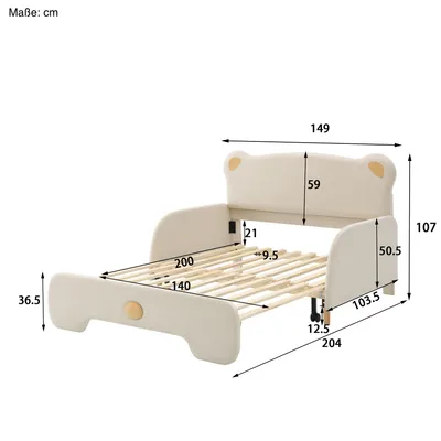 Produktbild von Kinderbett mit Lattenrost und Kopfteil, 140x110cm/140x200cm, Schlafsofa mit Bettfunktionn, Samtbezug, Jugendbett