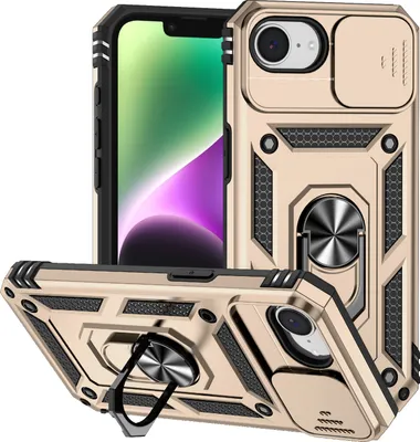 Obrázek produktu pro Pouzdro pro iPhone 16e/iPhone 17e dvouvrstvé pouzdro s posuvným krytem kamery a prstencovým stojánkem Zlato