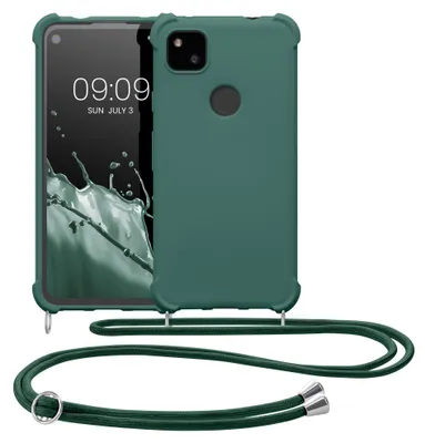 Produktbild von kwmobile Necklace Case kompatibel mit Google Pixel 4a Hülle - Cover mit Kordel zum Umhängen - Silikon Schutzhülle Dunkelgrün